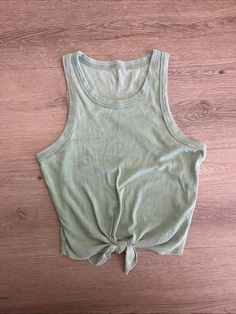 aerie Sage Green Ribbed Tie-Front Tank